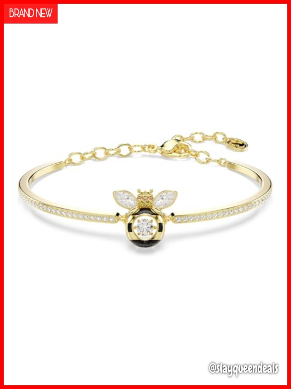 Gold Plated Bee Bangle Bracelet Mixed Cuts Idyllia Adjustable